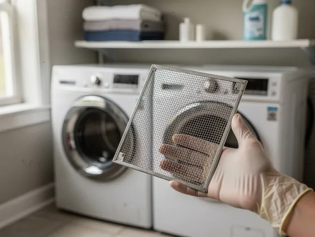 Solon Dryer Vent Cleaning specialist performing detailed lint trap cleaning service in Solon