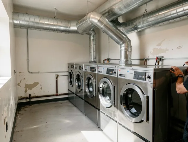 Solon Dryer Vent Cleaning team performing large-scale commercial dryer vent cleaning in Solon