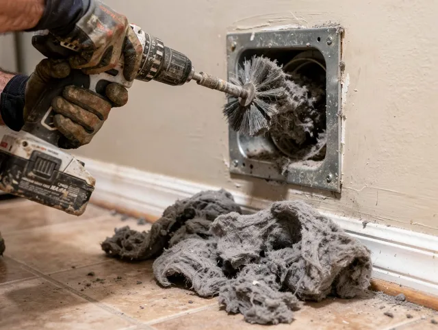 Certified Solon Dryer Vent Cleaning technician performing dryer vent cleaning in Solon